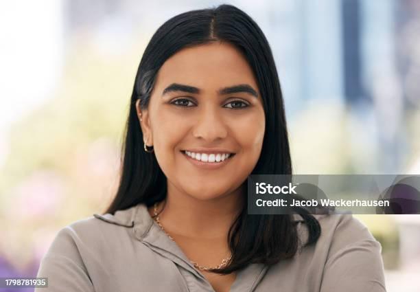Portrait smile woman, happy closeup in office and small business owner in workplace with happiness. Marketing startup leader, entrepreneur management and leadership with excited confident face at job