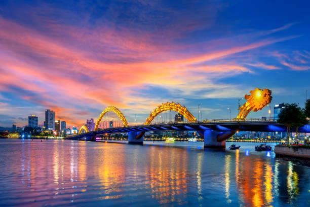 Dragon bridge at twilight in Da nang, Vietnam.